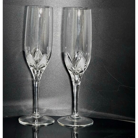 Eisch Frosted Petals Champagne Flutes 8.5" etched satin arches crystal toasting - Picture 1 of 7